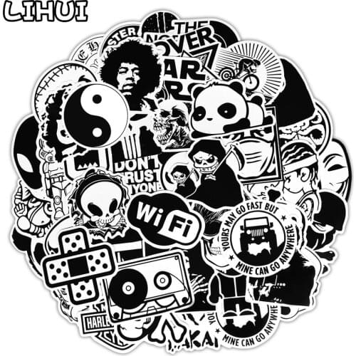 50 PCS Black and White Stickers Anime Cartoon Cool Sticker Toys for Kids DIY Car Suitcase Notebook Laptop Sticker Bomb JDM Decal