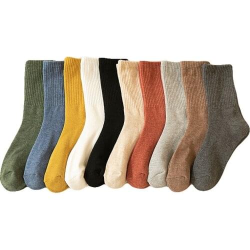 1 Pair Women Socks Autumn Winter Fashion Simple Solid Warm Thicken Breathable Female Concise Middle Tube Soft Cotton Socks