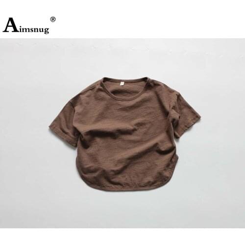 Unisex Boys Girls T-shirt Children Short Sleeve Tees Shirt Kids Casual Pullovers 2021 Summer Leisure Cotton Tops Brown White