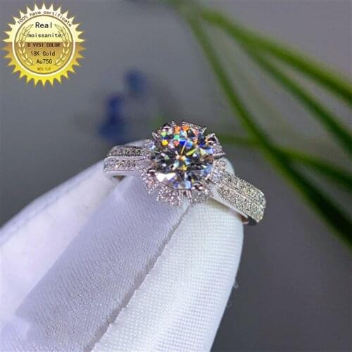 Solid luxury 18K Gold 2ct Moissanite Diamond Ring D color VVS With national certificate 0122