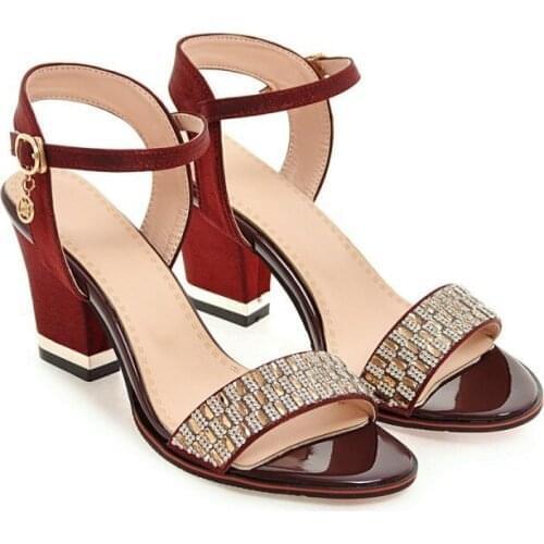 Sexy High heel sandals with rhinestones Sandals Women Cross-Tied Heels Ladies Ankle Strap Lace Up Buckle Party High Shoes Large