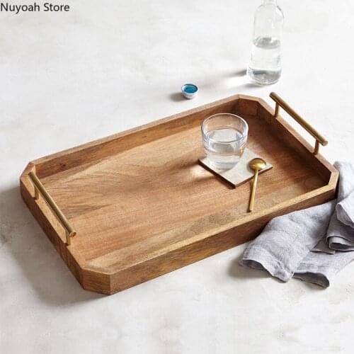 Simple Wooden Tray Rectangular Solid Wood Fruit Tray Household Spoon Plate Living Room Coffee Table Storage Tray Decoration