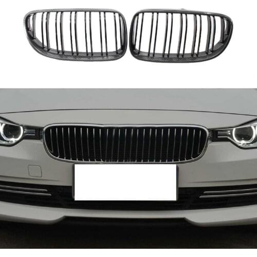 2Pcs Center Grille Anti-corrosive Replacement Carbon Pattern Bezel Dual Slats Front Kidney Grill 51137254969 51137254967 5113725