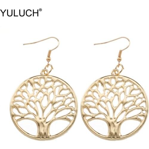 YULUCH African Bohemian Metal Hollow Life Tree Ethnic Hanging Pendant Indian Fashion Drop Earrings For Women Jewelry Accessories