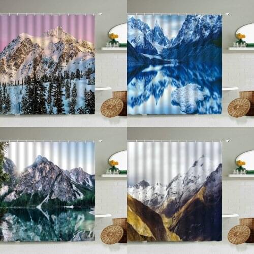Natural Scenery Shower Curtain Snow Mountain Forest Winter Mountaineering Bathroom Waterproof Curtains Home Decoration With Hook