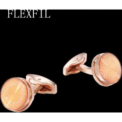 FLEXFIL shirt cufflinks for mens cuff buttons cuff links gemelos High Quality Orange metal Drawing wedding abotoaduras Jewelry