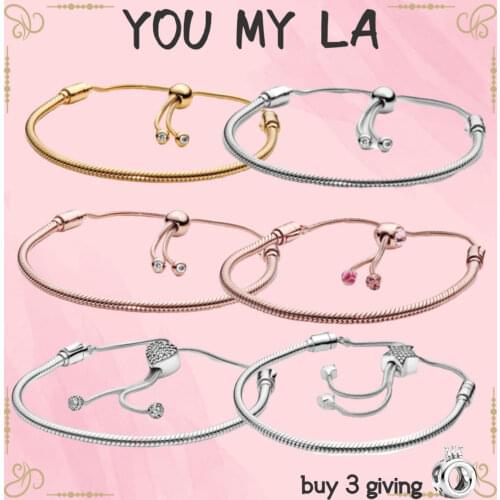 High Quality Authentic 925 Silver Color Snake Chain Fine Pando Charms Bracelet Fit European Charm for Women DIY Jewelry