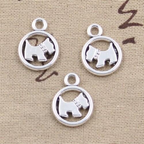 12pcs Charms Circle Scotty Dog 19x15mm Antique Silver Color Pendants DIYCrafts Making Findings Handmade Tibetan Jewelry