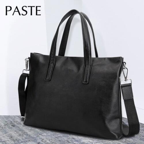 14 Inch Simple Men Business Briefcase Luxury Large Leather Computer Laptop Bags for Male Handbag Cowhide Leather Messenger Bag