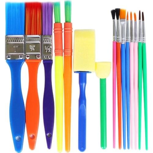 15pcs/set Childrens Early Education Graffiti Sponge Painting Brush for DIY Color Nylon Hair Painting Brush Set Art Supplies