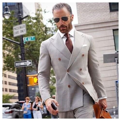 2020 Simple Double Breasted Men Suits Large Peaked Lapel Smart Casual Suits for Men Wedding Suit for Groom Jacket and Pants