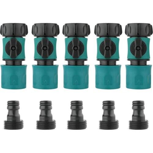 3/4 Inch Garden Hose Fitting Quick Connector Male and Female Set with Shut-Off Valve Switch (5 Sets/ 10 Pack)