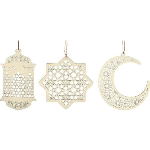 3PCS Wooden Ornament Eid Mubarak Ramadan Decor For Home Islamic Muslim Party And Eid Wooden Decorative Ornaments