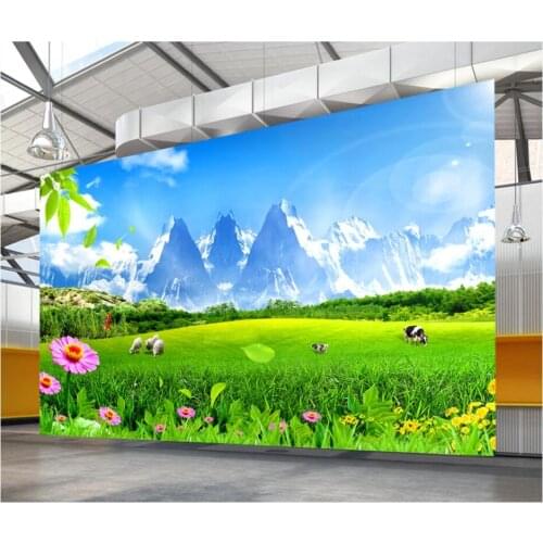 Custom photo 3d wallpaper Beautiful grassland flowers cattle and sheep room home decor 3d wall murals wallpaper for walls 3 d