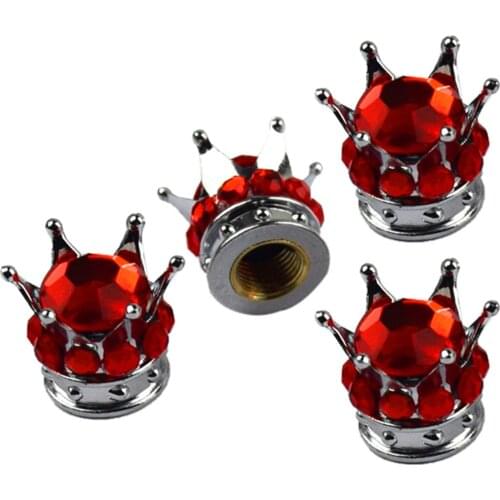 4 pcs Chrome Crown Clear Bling Tire Wheel Stem Valve Caps for Car Vehicle