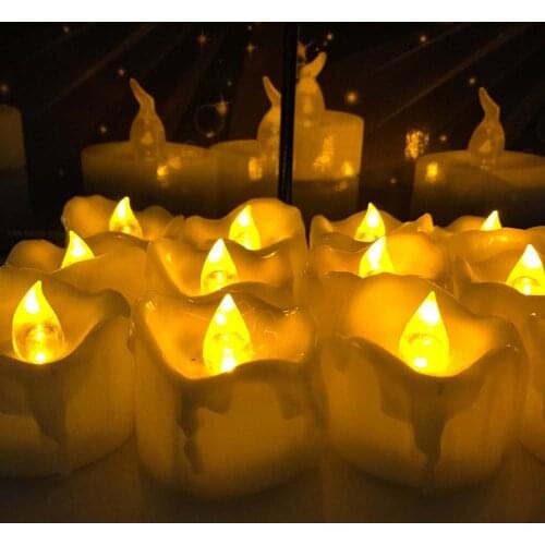 48pcs/Set Led Electric Candle Tealight Flicker Flashing Flameless Wax Pillar Romance Jar Tea Light for WeddingParty