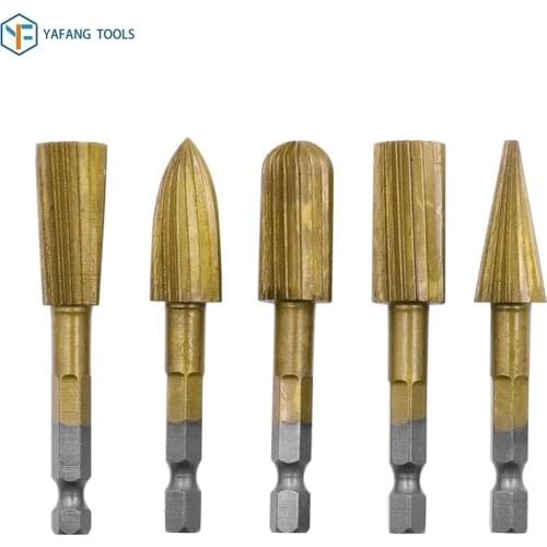 5pcs/set 1/4" Hex Shank HSS Coated Engraving Milling Cutter Rotary Burr Carving Files Grinding Bit Abrasive Power Tools