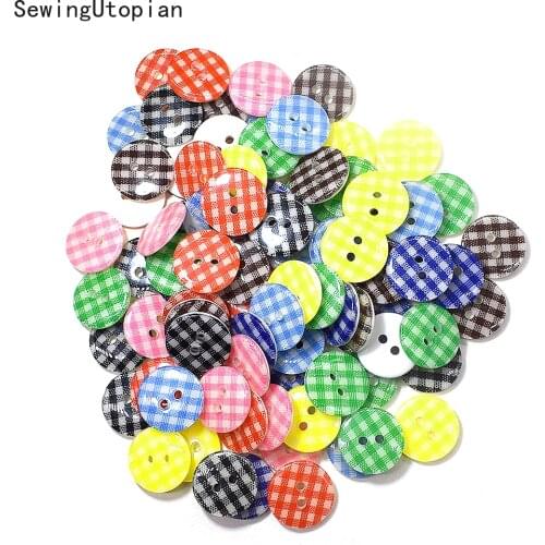 50PCS 15MM Random Mixed 2Holes Random Colors Plastic Buttons Sewing Tools DIY Patchwork Craft Resin Button Garments Accessories