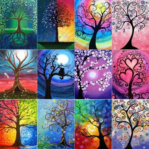 5D Diy Diamond Painting Color Landscape Tree Full Square/Round Rhinestone Kit Diamond Embroidery Home Decoration