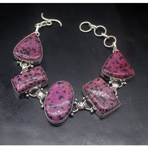 Vintage Rare Natural DalmatianJasper Color Charms Links Bracelets For Women 8.5 inch HD686