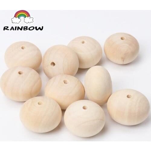Natural Wood Color Round Wooden Material Spacer Beads For Kids Jewelry Making 20x28mm 20 pcs