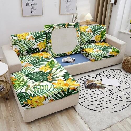 Sofa Seat Cushion Cover Polyester Sofa Slipcover For Living Room Funiture Protector Seat Cushion Elastic Tropical Leaves