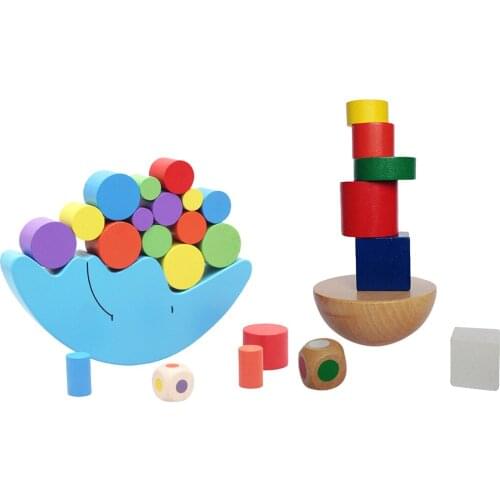 Wooden Montessori Toys for Kids - 2 Sets Wooden Moon & Tower Stacking Balance Blocks Toy
