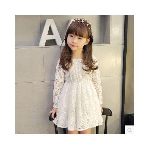 Childrens Wear 2018 Spring New Korean Girls Lace Dress Long-sleeved Gauze Princess Dress