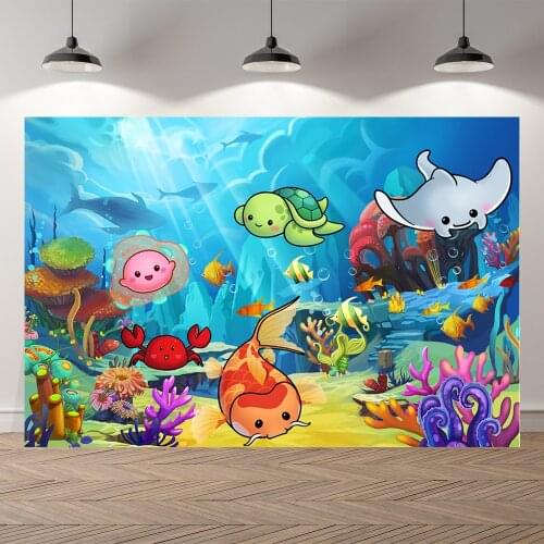 Neoback Underwater Turtle Fish Photo Baby Mermaid Birthday Party Photography Background Photographic Backdrop For Studio Shoot