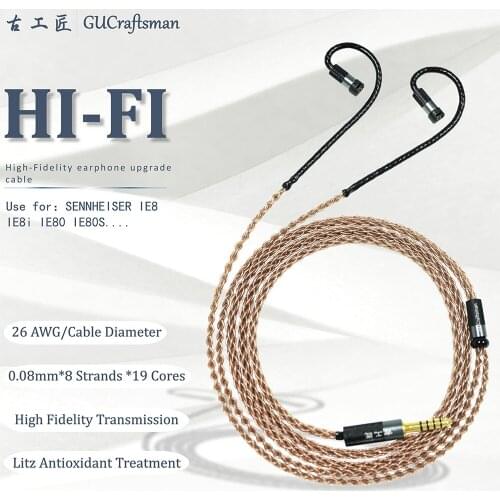 GUcraftsman 6N OCC copper 8-core IE8 IE8i IE80 IE80s 2.5MM/4.4MM Balance Headphone upgrade cable