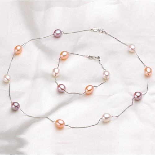HENGSHENG Natural Pearl Necklace/Bracelet Jewelry Sets 925 Sterling Silver Chain With Freshwater Pearl Jewelry Gift For Women