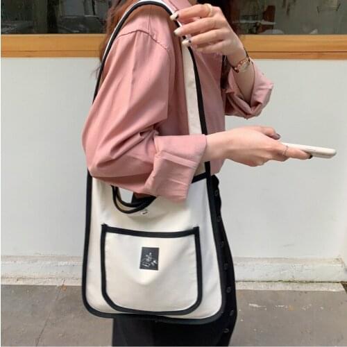 Ladies Canvas Shopping totes Simple Hit Color Design Shoulder Bag Casual Crossbody Bag Student Handbag Simple all-match handbags