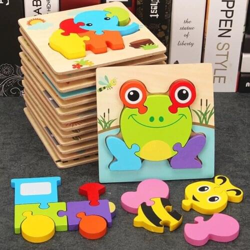 Montessori Toy Wooden 3D Puzzle For Children Baby Cartoon Animal Traffic Jigsaw Puzzle Blocks Educational Wooden Toy Hot Selling
