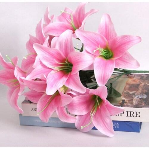 Hot sale 2 bunch Simulation flower Artificial lily flower wedding home hotel office decorative supplies flower (10 head/bunch)