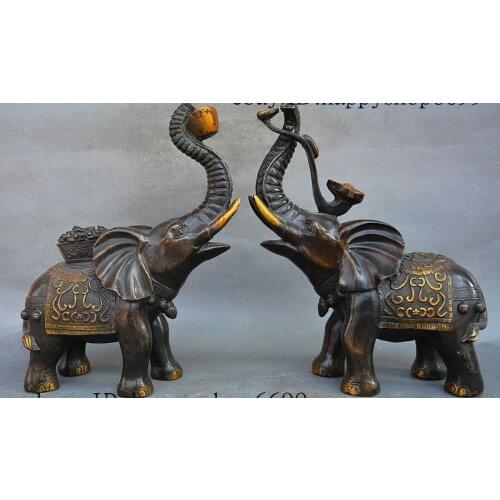 China Bronze Gilt Fengshui Elephants Elephant Ingots Ruyi Auspicious Statue Pair