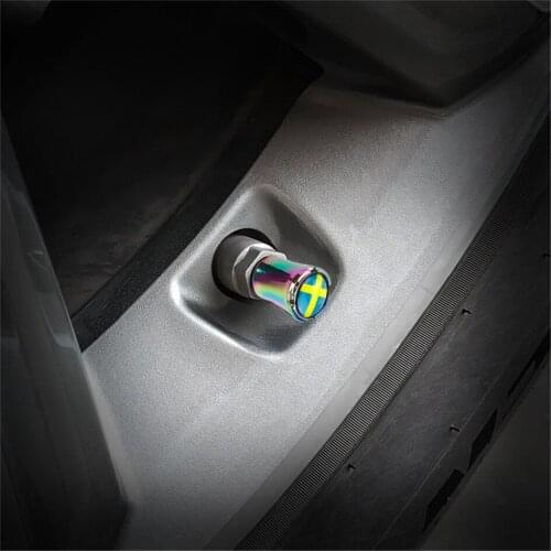 4pcs/set Alloy Slim Waist Wheel Valve Caps Sweden Flag Motor Car Bike Car Truck Universal Accessories for Cadillac Escalade ESR