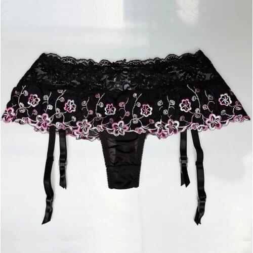 Lace Floral Embroidery Removable Straps Sexy Panties Thong With Garter Belt for Stockings Womens Suspenders Underwear GA1409