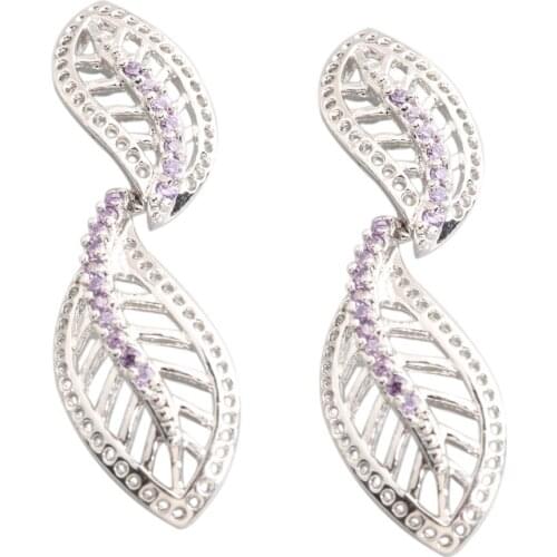 Leaf shape Purple Stone 2*2mm Semi-precious Silver Cool For Womens Stud Earrings ED0397