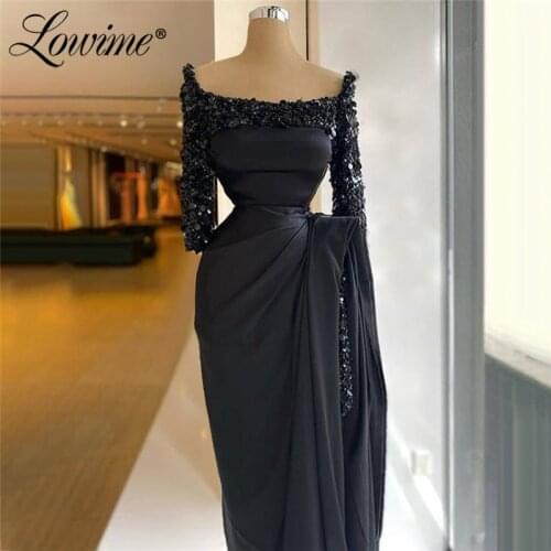 Muslim Black Evening Dresses Half Sleeves Formal Middle East Women Party Gowns 2021 Plus Size Mermaid Prom Dress Robe De Soiree