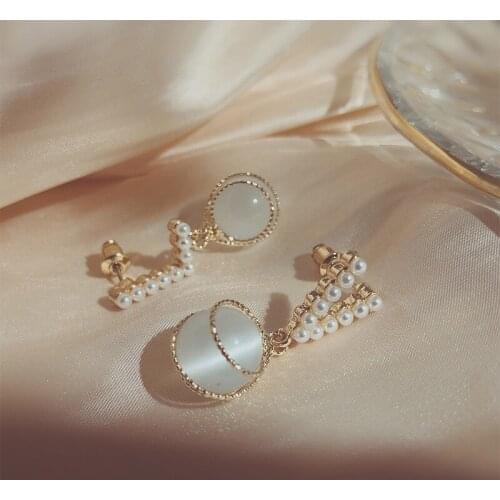 ​ZDMXJL 2021 New Fashion Womens Earrings Fine Sweet Pearl Opal Eardrop Earrings For Women Party Girl Jewelry Gifts Wholesale