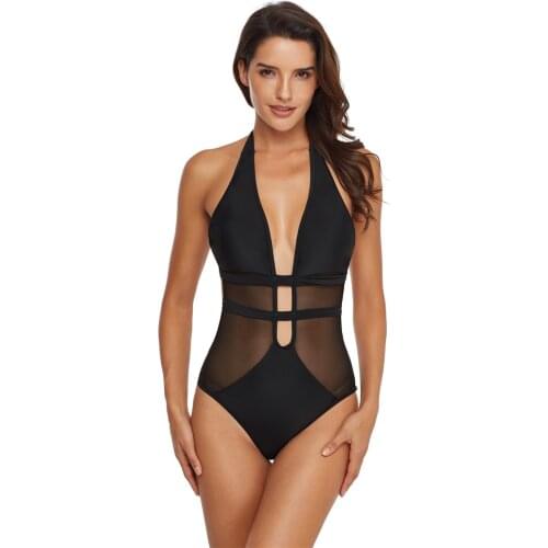 2020 New Amazon Popular New Retro Swimsuit Black Mesh INS Net Red Backless One-Piece Swimming Suit Women