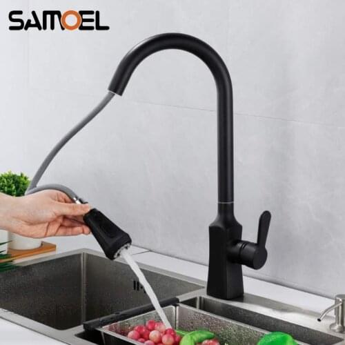 New Style Retro Black Brass Pull Out kitchen faucet Mixer Deck-mounted Chrome Sink Cold Hot Water Tap torneira cozinha B3391