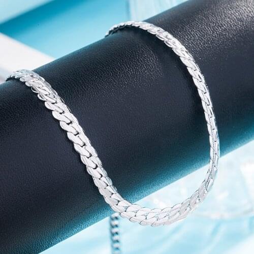 Hot charm 925 Sterling Silver classic 6mm width Chain Necklace For Woman Men 18-24inches Fashion Wedding party fine Jewelry gift