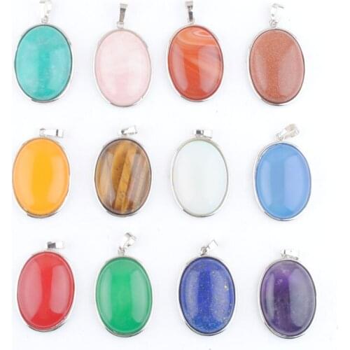 Wholesale 10pcs Natural Stone Pendant Oval Bead For Necklace Jewelry Making Tigers Eye Jades Golden Sand Malachite Opal QBN471