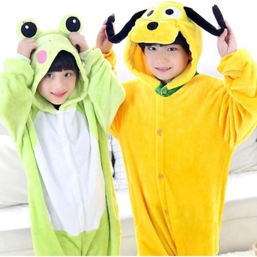 Boy Girl Children Dog Frog Pajamas Set Flannel Kids Animal Cartoon Cosplay Hooded Pijama infantil Kigurumi Sleepwear