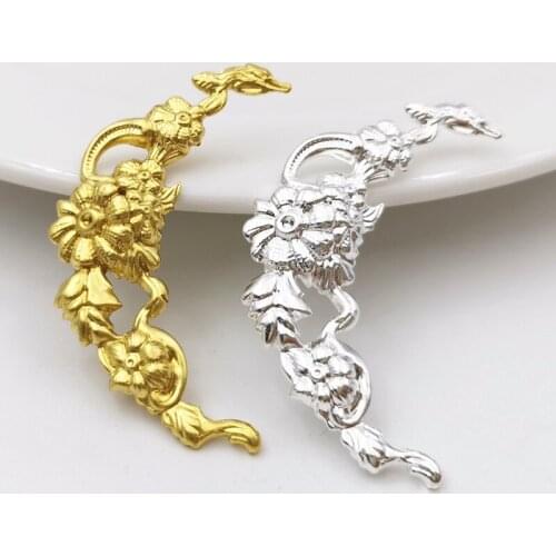 SIXTY TOWFISH 20 Pieces DIY Jewelry Accessories 40*22mm Brass Filigree Flower Slice Charms Base For Jewelry Making Findings