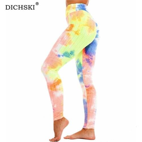 DICHSKI Yoga Pants Tie Dye Print Colorful Push Up Leggings Sport Women Fitness Gym Tights Running High Waist Workout Trousers