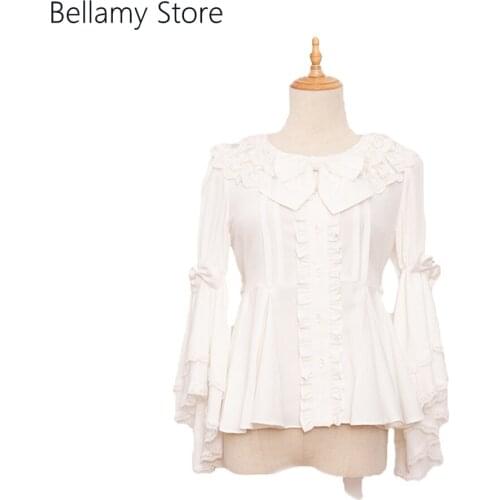 Made for you Customized gorgeous Lolita Gothic Lace bow Yarn Yarn round neck long sleeve shirt