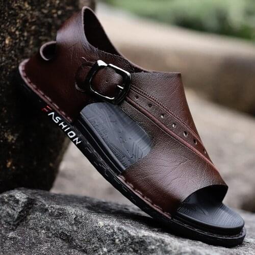 Mens Sandals Comfort Genuine Leather Summer High Quality Handmade Beach Slippers Casual Footwear Outdoor Beach Shoes