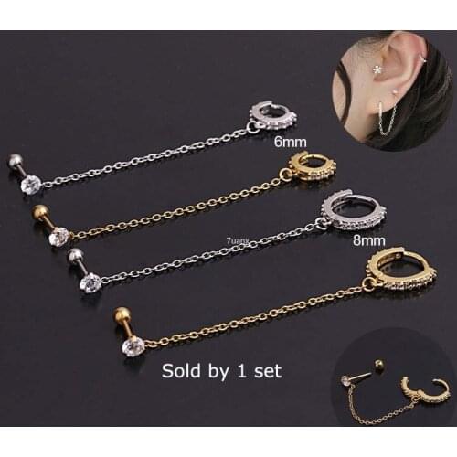 1 Set Tassel Dangle Helix Lobe Piercing Earrings Gold Silver 6mm 8mm